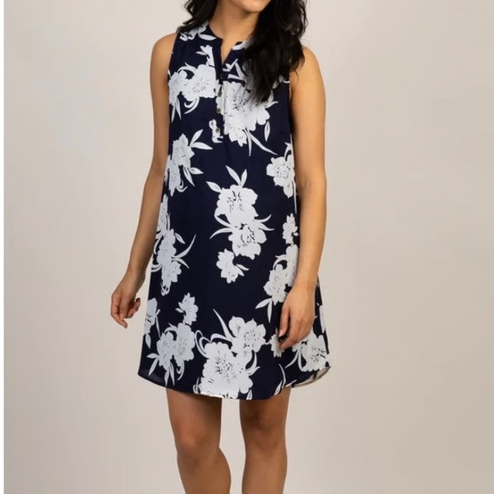 NWT! Pinkblush Maternity Navy Floral Button Front Dress Size XL